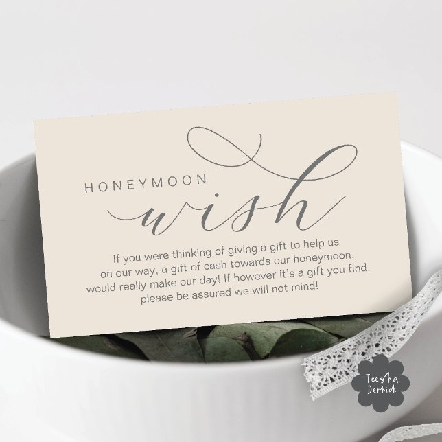 Cartão De Informações Desejo de Lua de Honra de Casamento, Fundo, Mínimo (Wedding Honeymoon Fund, Wish, Cash, Modern romantic minimalist Enclosure Card Aesthetic cream Grey)