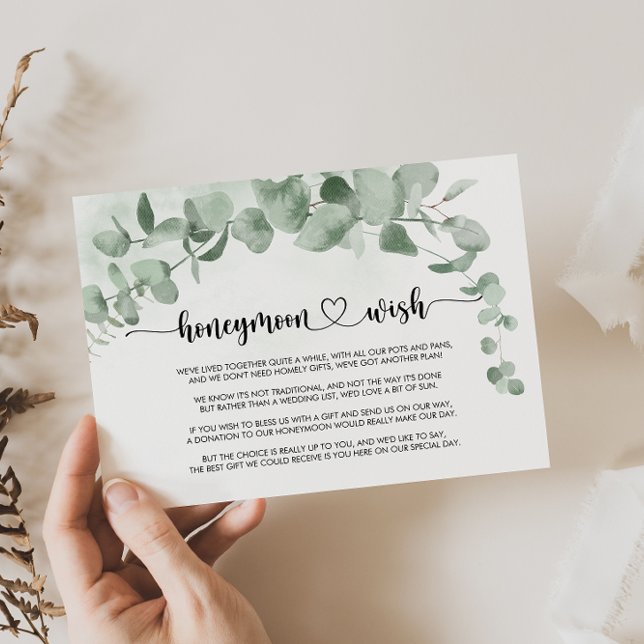 Cartão De Informações Desejo de lua de mel com folhagem clássica de euca (Criador carregado)