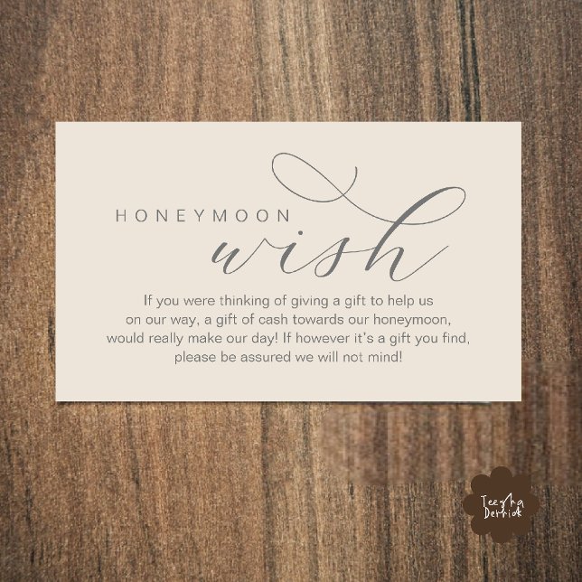 Cartão De Informações Desejo de Lua de Mel de Casamento, Fundo, Minimali (Wedding Honeymoon Fund, A Note on Gifts, Wish, Cash, Modern Minimal Enclosure Card in Cream Grey)