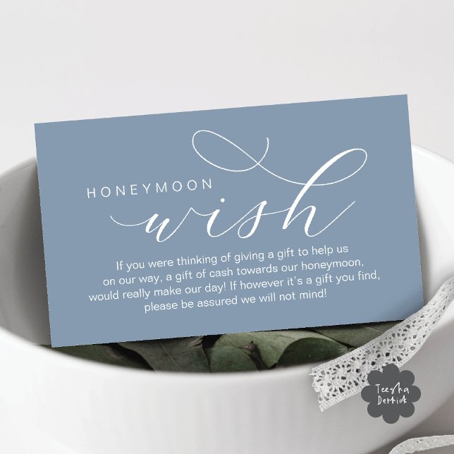 Cartão De Informações Desejo de Lua de Mel de Casamento, Fundo, Minimali (Wedding Honeymoon Fund, Wish, Cash, Modern romantic minimalist Enclosure Card Aesthetic Dusty Blue)