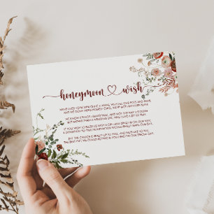 Cartão De Informações Desejo de Lua de Mel Floral Colorido Dourado Rusti