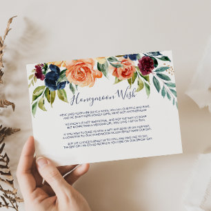 Cartão De Informações Desejo de Lua de Mel Floral Elegante Multicolorido