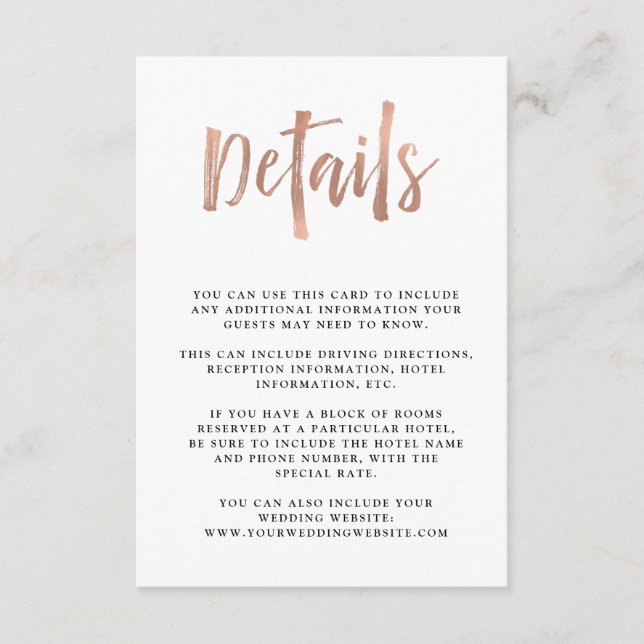 Cartão De Informações Desejo Moderno | Detalhe do Convidado de Casamento (Frente)