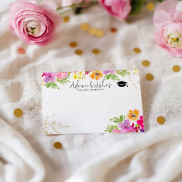 Cartão De Informações Desejos de formatura Floral Pintada à Mão