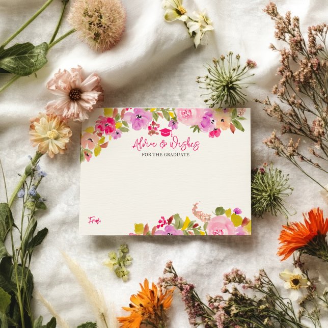 Cartão De Informações Desejos de graduação de rosas rosa boêmicas (Bohemian pink roses graduation advice wishes enclosure card)