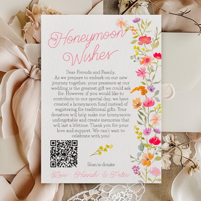 Cartão De Informações Desejos de lua de mel flores silvestres chuveiro f (Honeymoon wishes wildflowers floral bridal shower enclosure card)