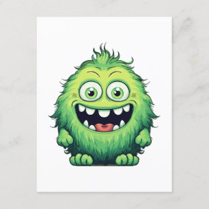Cartão De Informações Desenho Animado Monstro Verde Fofo Sorridente