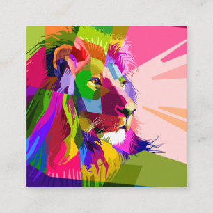 Cartão De Informações Desenho de Arte Pop Prismática Colorida de Leão