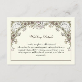 Cartão De Informações Desenho de flores marfim casamento romântico