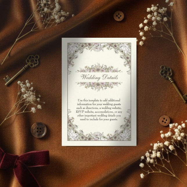 Cartão De Informações Desenho de flores marfim casamento romântico (Criador carregado)