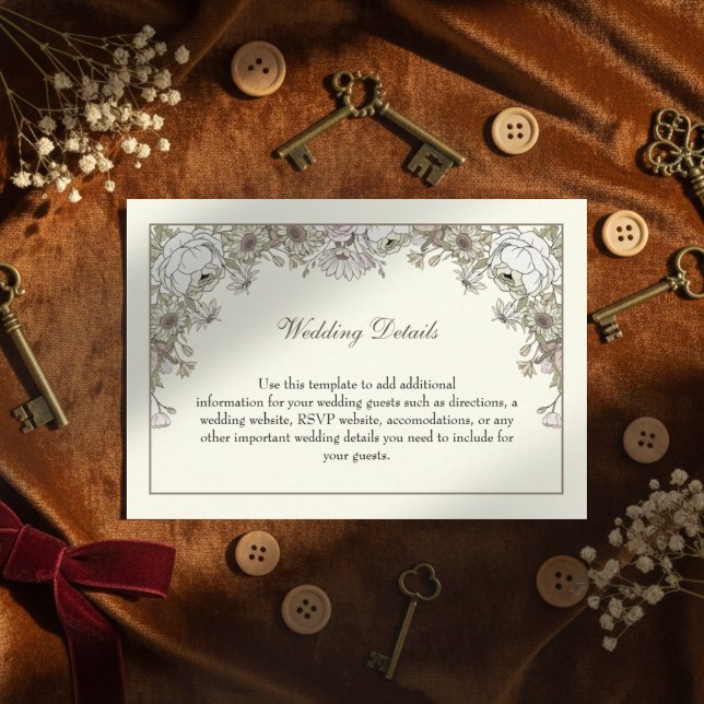 Cartão De Informações Desenho de flores marfim casamento romântico (Criador carregado)