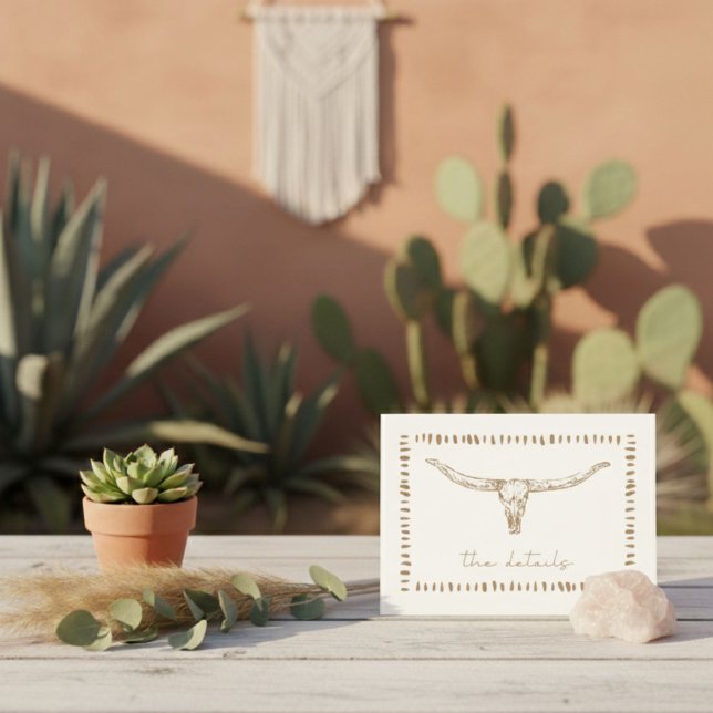 Cartão De Informações Desert Boho Cow Skull Wedding Details (Desert Boho Cow Skull Wedding Details Enclosure Card)
