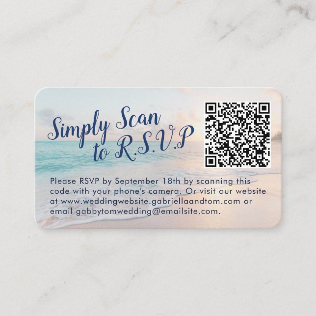 Cartão De Informações Destino de Praia RSVP de Casamento de Código QR (Frente)