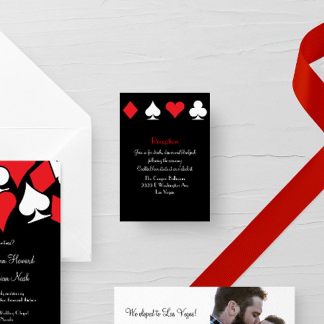 Cartão De Informações Destiny Las Vegas Recepção de casamento Extra Info (red white and black card suits themed Las Vegas wedding suite reception card)