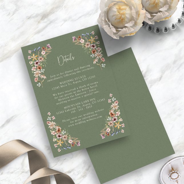 Cartão De Informações Detalhe Boho Verde (Sage Green Boho Floral Detail Enclosure Card by Painted Paperie
)