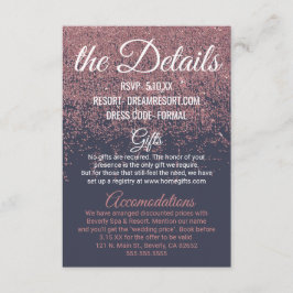 Cartão De Informações Detalhe de Casamento Azul do Marinho Glitter Spark