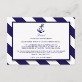 Cartão De Informações Detalhe de Casamento da Âncora Azul Marinho e Stri