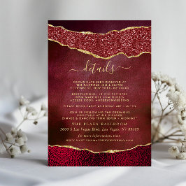 Cartão De Informações Detalhe de Casamento da Borgonha Dourada e Agate E