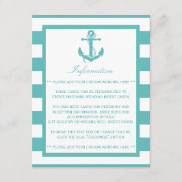 Cartão De Informações Detalhe de Casamento da Faixa de Turquesa Náutica 