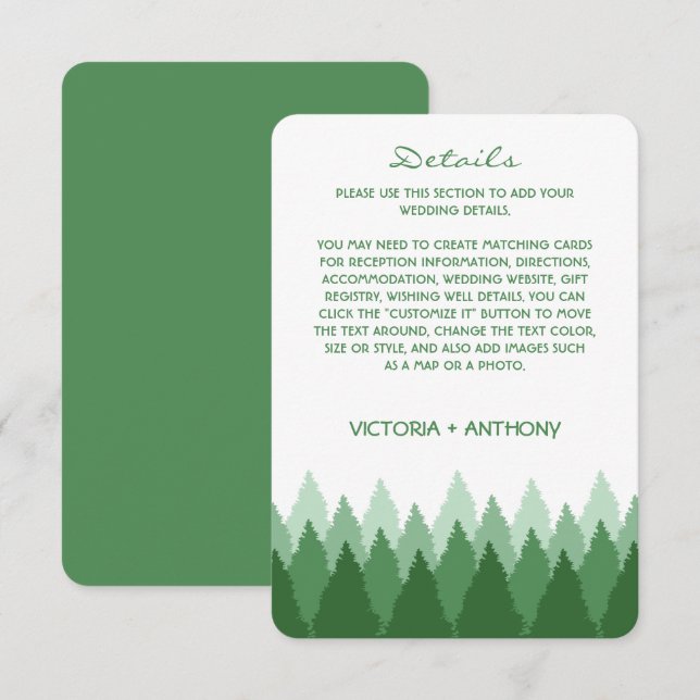 Cartão De Informações Detalhe de Casamento da Floresta Verde (Frente/Verso)
