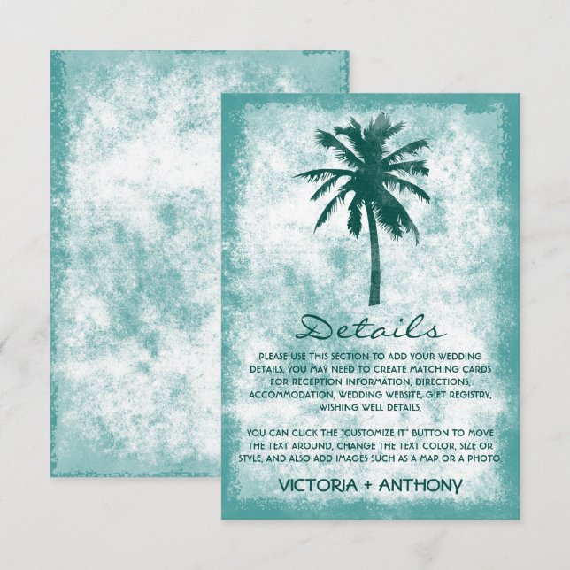 Cartão De Informações Detalhe de Casamento da Praia da Palma Tropical (Frente/Verso)