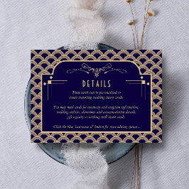 Cartão De Informações Detalhe de Casamento de Art Deco Gatsby da Vintage