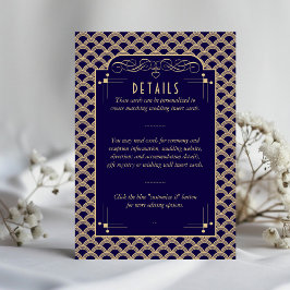Cartão De Informações Detalhe de Casamento de Art Deco Gatsby da Vintage