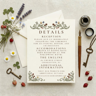 Cartão De Informações Detalhe de Casamento de Flor Silvestre Vintage Coq