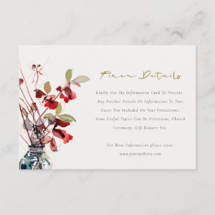 Cartão De Informações Detalhe de casamento de flores boho vintage vermel