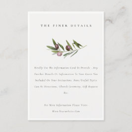 Cartão De Informações Detalhe de casamento de folhagem de ramo de olivei