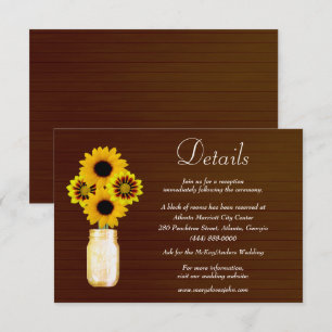 Cartão De Informações Detalhe de Casamento de Mason Jar Floral Amarelo-E
