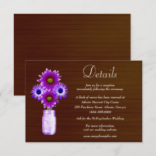 Cartão De Informações Detalhe de Casamento de Mason Jar Floral Roxo-Escu