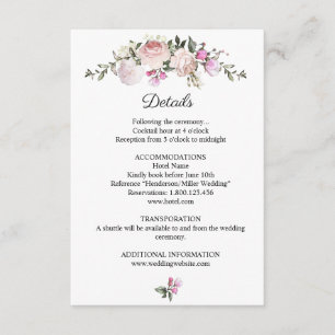 Cartão De Informações Detalhe de Casamento de Rosas Rosa Floral de Water