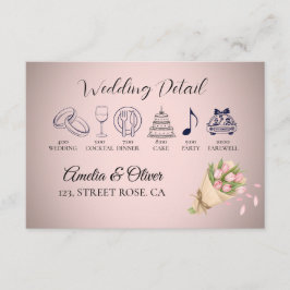 Cartão De Informações Detalhe de Casamento do Buquê das Tulipas Rosa Ele