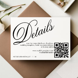 Cartão De Informações Detalhe de Casamento do Código QR Elegante Branco 
