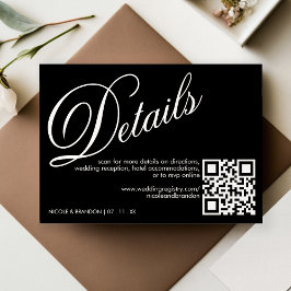 Cartão De Informações Detalhe de Casamento do Código QR Elegante Preto e