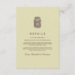 Cartão De Informações Detalhe de Casamento do Country Burlap Mason Jar