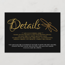 Cartão De Informações Detalhe de Casamento do Dragonfly Dourado Vintage