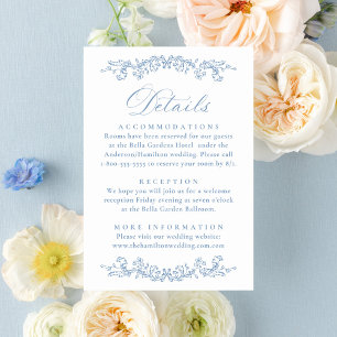 Cartão De Informações Detalhe de casamento floral azul empoeirado vitori