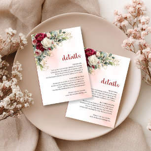 Cartão De Informações Detalhe de Casamento Floral Branco Borgonha Atempo