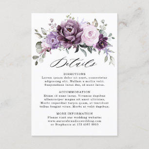 Cartão De Informações Detalhe de casamento floral em tons de roxo empoei