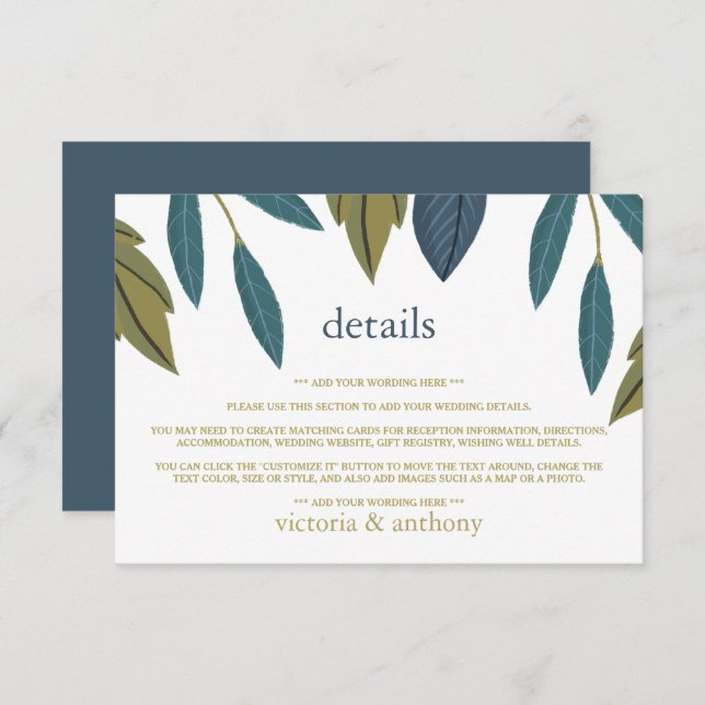 Cartão De Informações Detalhe de Casamento Floral Rustic Leaf (Frente/Verso)