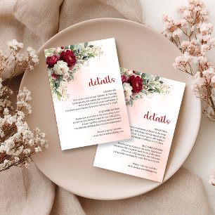 Cartão De Informações Detalhe de Casamento Floral Verde Burgundy Rústico
