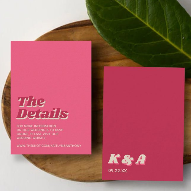 Cartão De Informações Detalhe de casamento retrô dos anos 70 em Magenta  (Criador carregado)