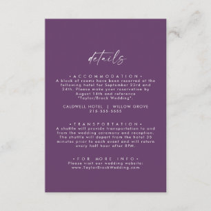 Cartão De Informações Detalhe de Casamento Roxo da Coordenada de Cores d