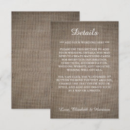 Cartão De Informações Detalhe de Casamento Rustic Burlap
