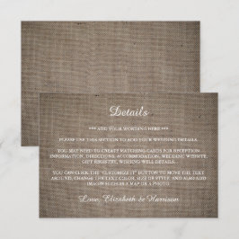 Cartão De Informações Detalhe de Casamento Rustic Burlap