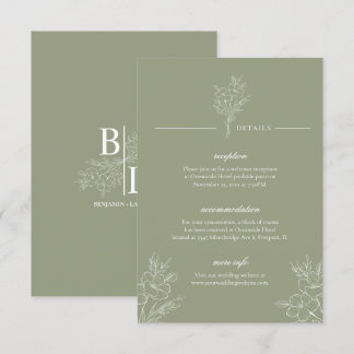 Cartão De Informações Detalhe de Casamento Verde Floral Clássico Moderno