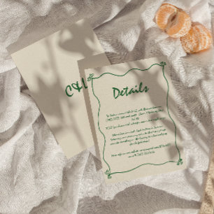 Cartão De Informações Detalhe de Casamento Verde Imperativo Retrescrita 