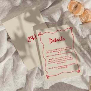 Cartão De Informações Detalhe de Casamento Vermelho Impressionante Retro